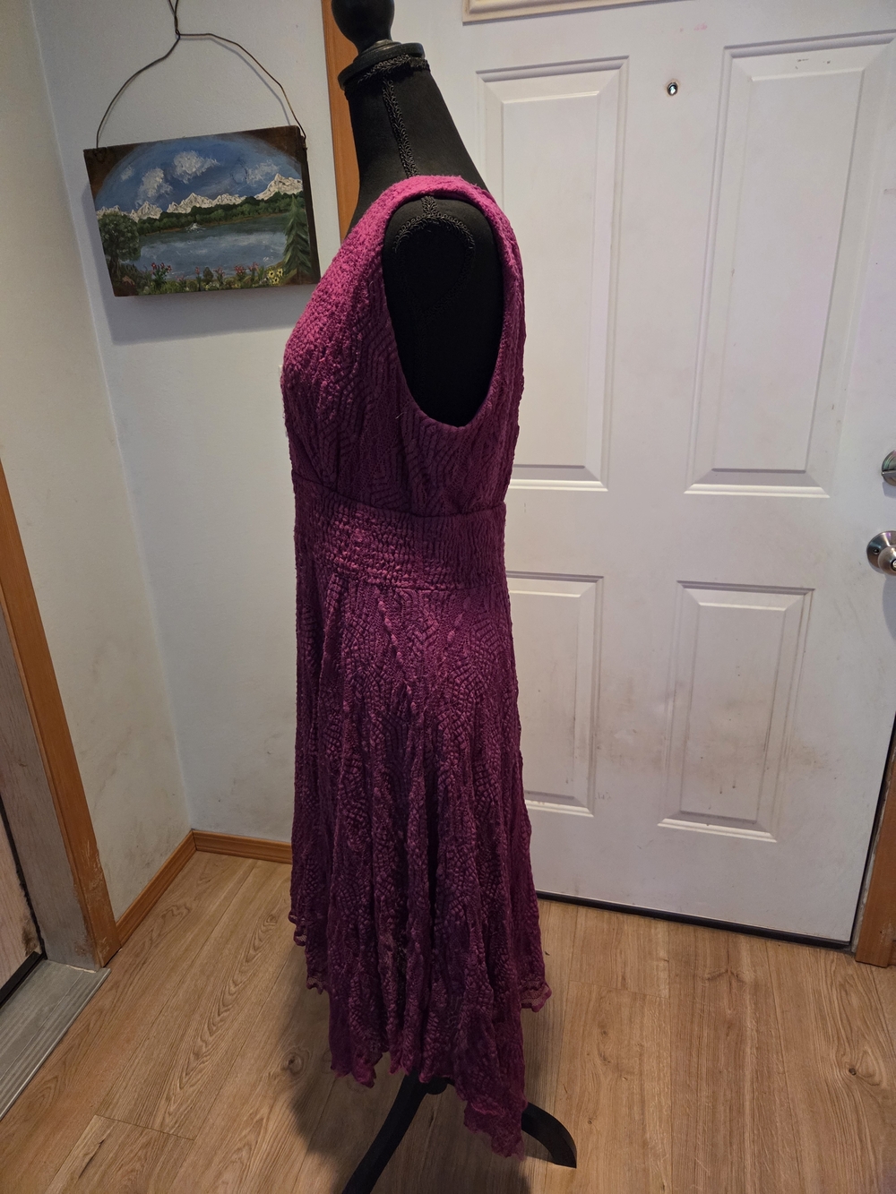 Rabbit Rabbit Rabbit Textured V-Neck Midi Dress in Magenta - Picture 2 of 10